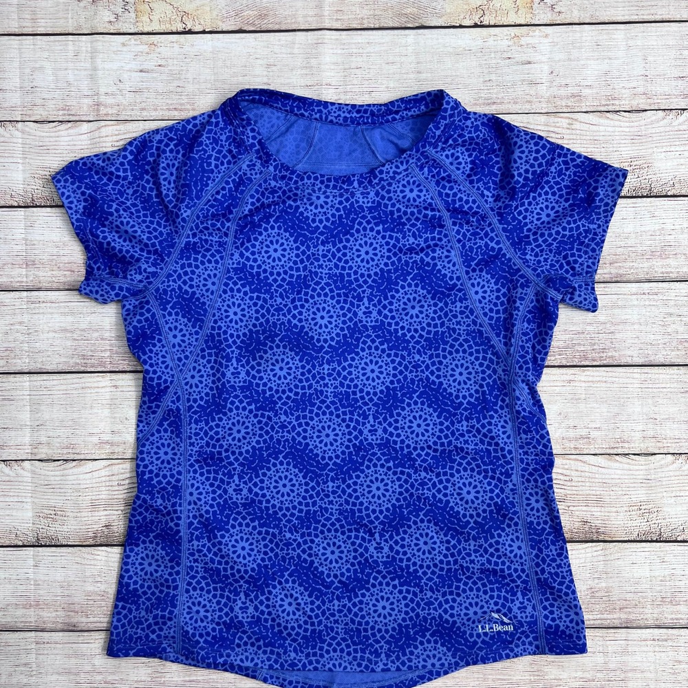 LL Bean Womens Blue Geometric Mandala Print Active Performance T-Shirt M REG‎
